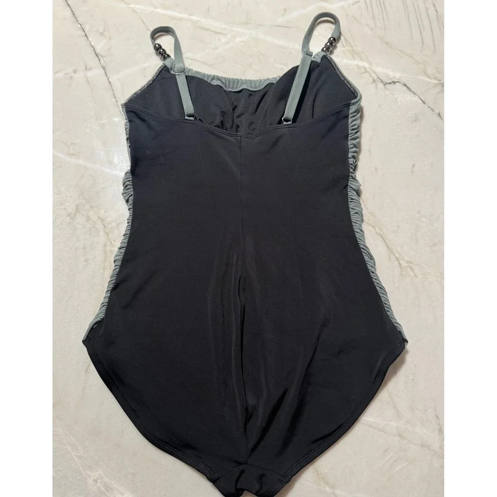 Magicsuit Crossover Shirred Swimdress Draped One Piece Swimsuit Sage Black 12